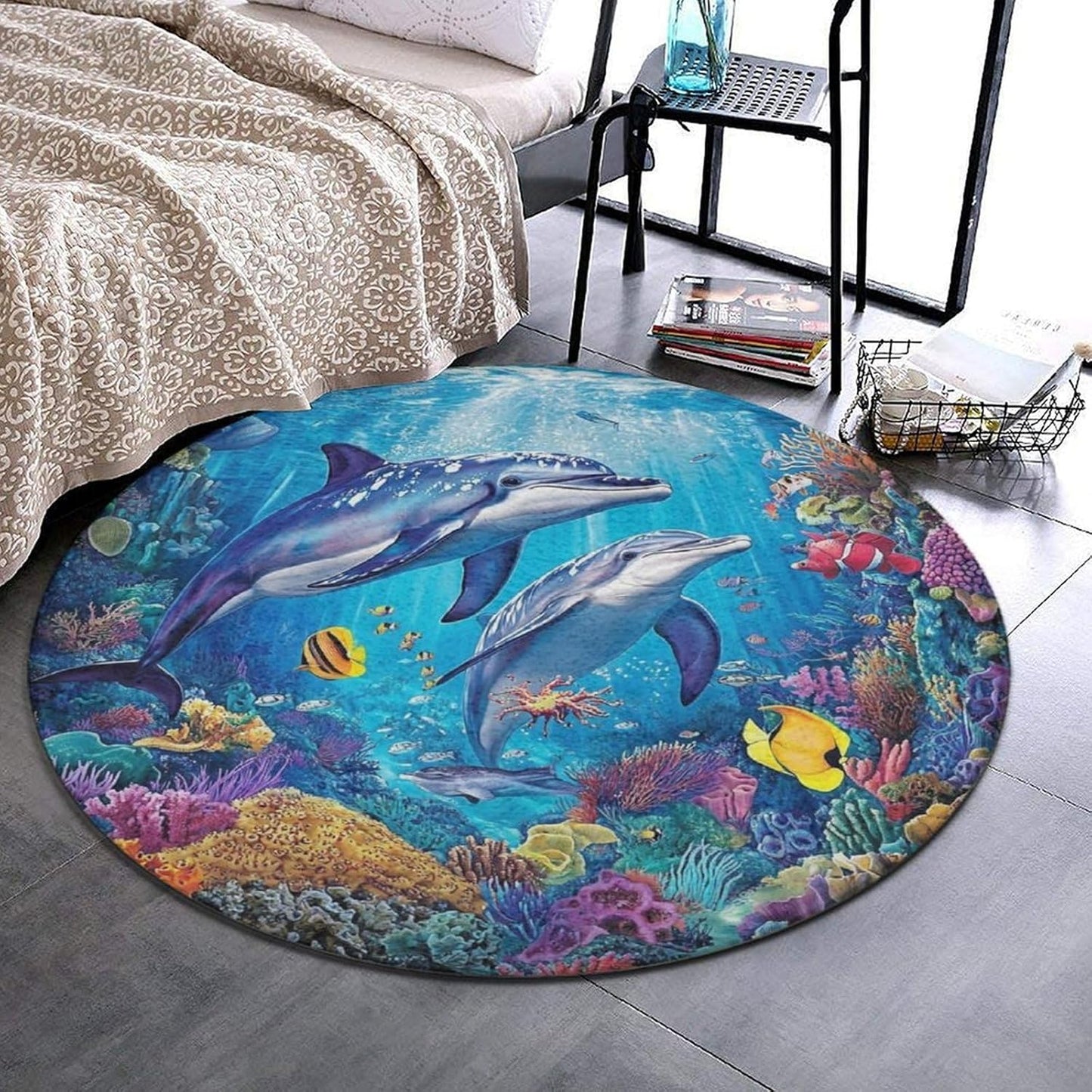 Room Sofa Yoga Soft Round Carpet, Home Decor Non Slip Kitchen Office Circle Rug, Machine Washable Modern Round Area Rug Beach Turtles, 60inch