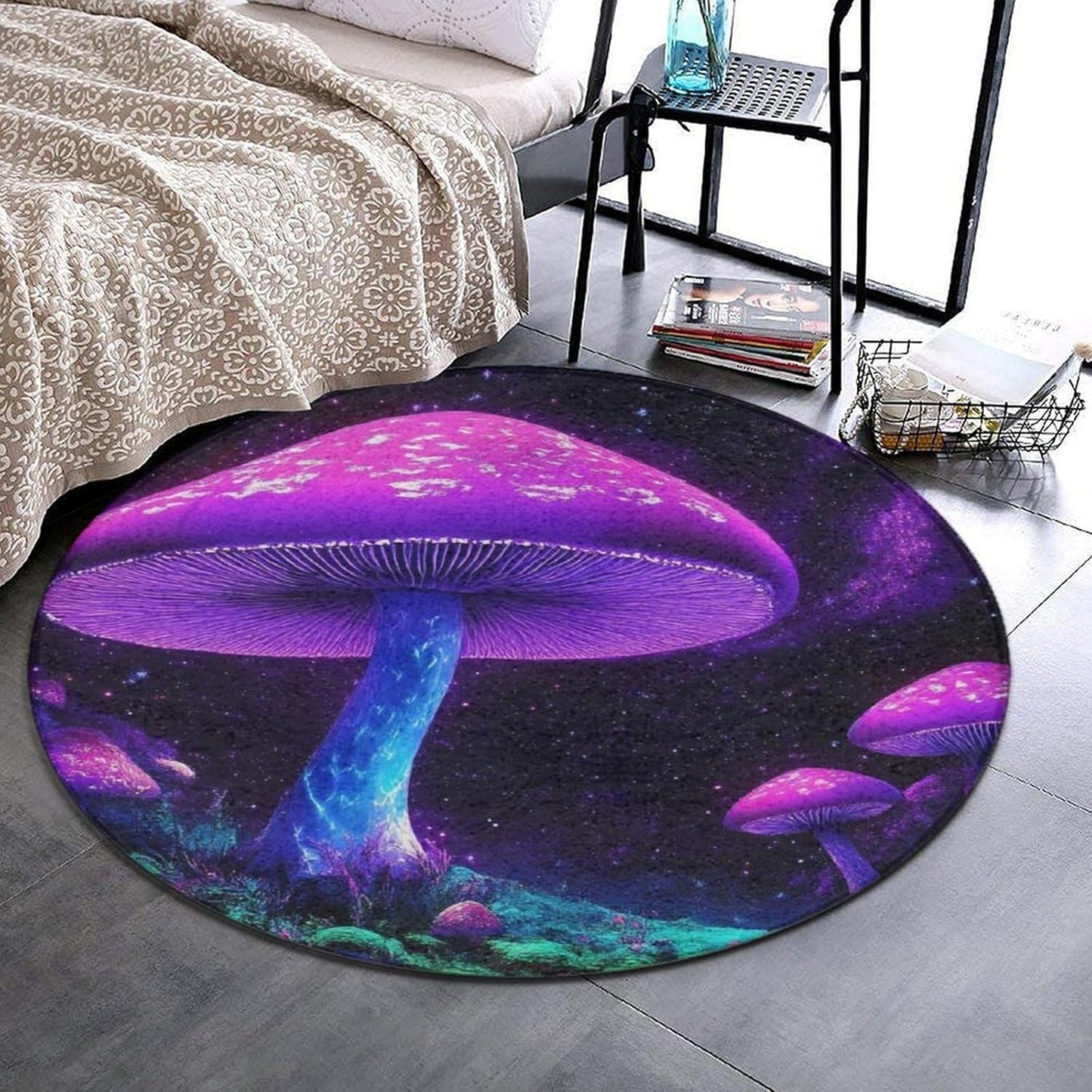 Home Decor Non Slip Kitchen Office Circle Rug, Machine Washable Modern Round Area Rug, Room Sofa Yoga Soft Round Carpet Purple Galaxy Trippy Space Astronaut Art, 36inch