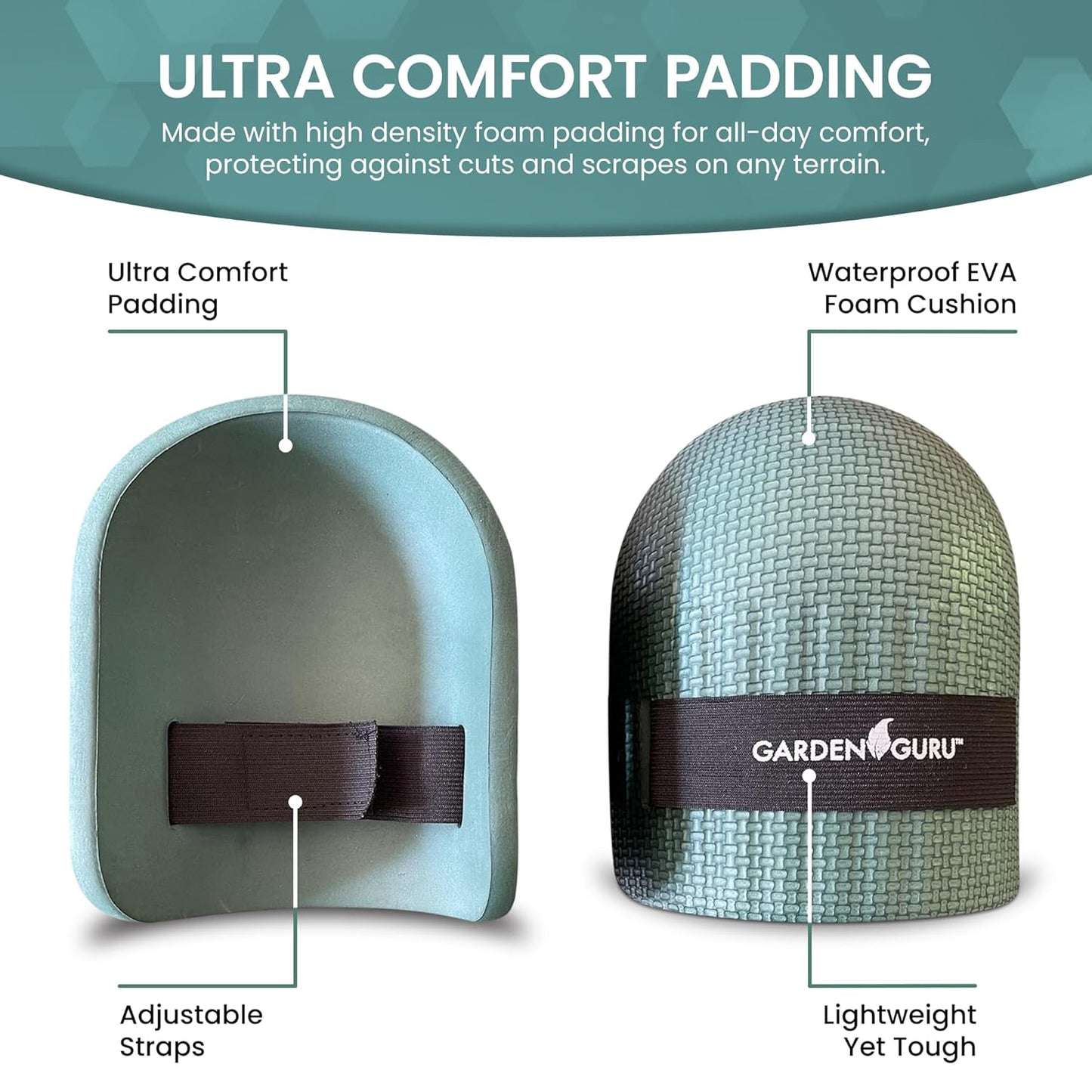 Garden Guru Cushioned Gardening Knee Pads with Adjustable Straps - Soft Inner Liner, Ultra Comfort Padding, Garden Kneelers for Yard Work, Cleaning, Household Chores, Roofing, and More 1 Pack