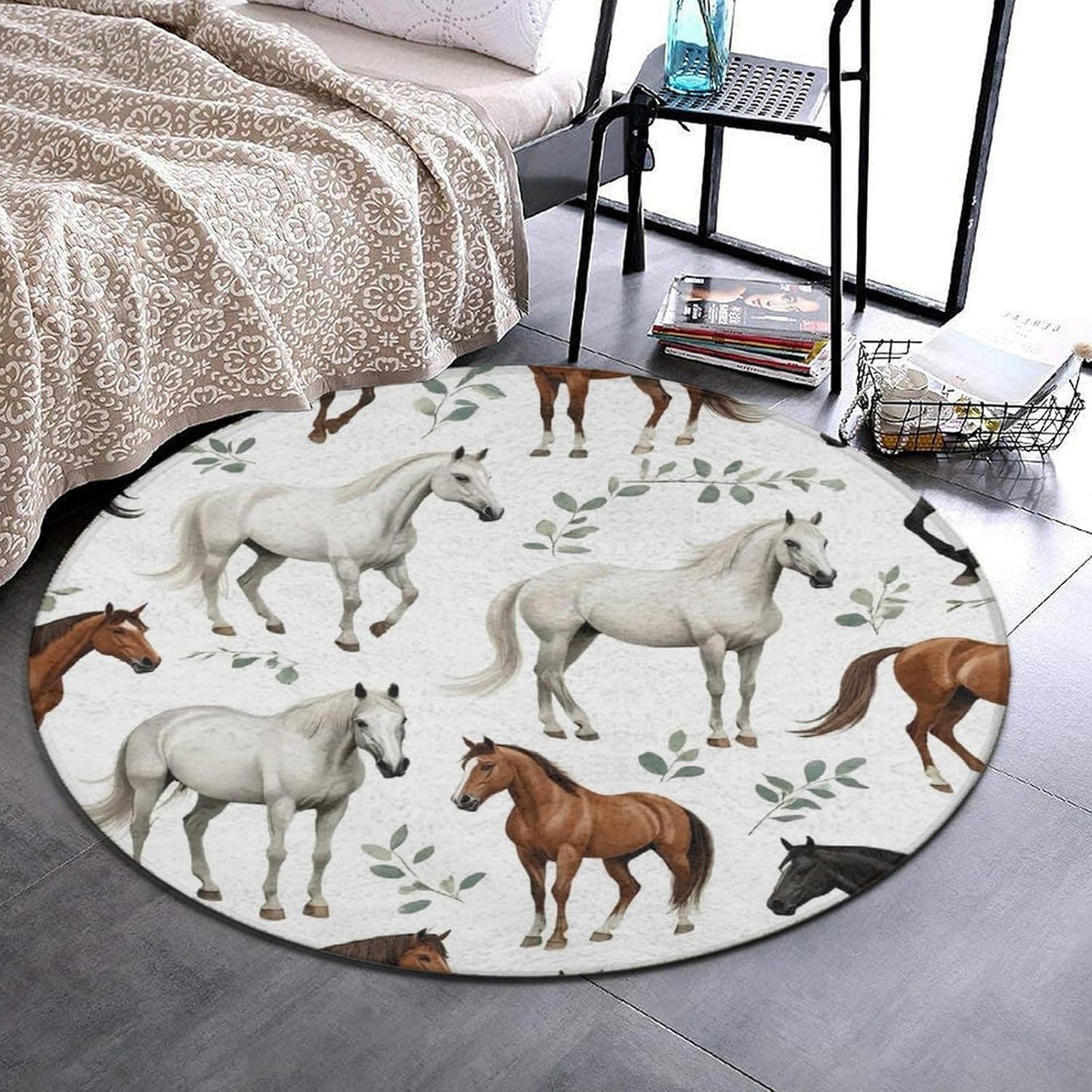 Large Home Decor Mat, Soft Round Yoga Carpet, Non Slip Machine Washable Home Office Circle Rug Gothic Witchy Sun Moon Mushroom Moth