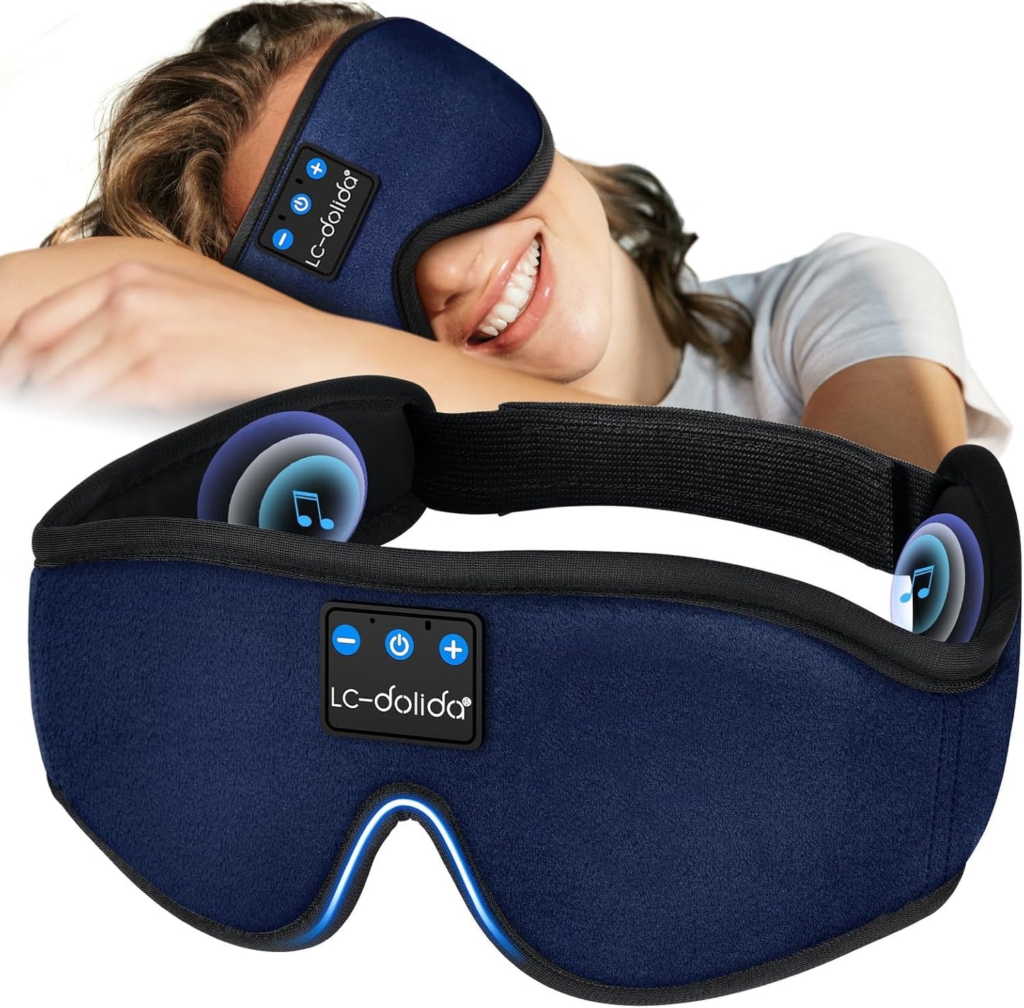 LC-dolida Sleep Headphones, 3D Sleep Mask Bluetooth Wireless Music Eye Mask, Sleeping Headphones for Side Sleepers Sleep Mask with Bluetooth Headphones Ultra-Thin Stereo Speakers Perfect for Sleeping