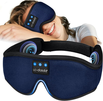 LC-dolida Sleep Headphones, 3D Sleep Mask Bluetooth Wireless Music Eye Mask, Sleeping Headphones for Side Sleepers Sleep Mask with Bluetooth Headphones Ultra-Thin Stereo Speakers Perfect for Sleeping