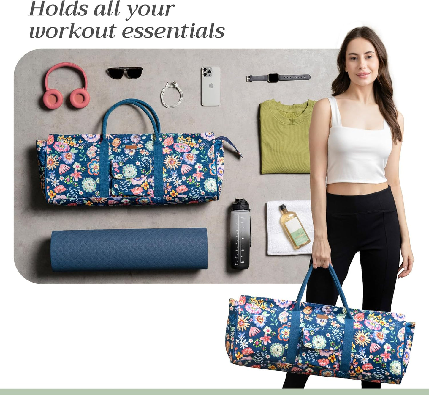 Maison d' Hermine Yoga Mat bag, Cylindrical bag for Woman&Men, yoga mat Bag &Adjustable shoulder straps Yoga Mat Carrier Bag with Drawstring Water Bottle Pocket and zipper pocket Easter Gifts