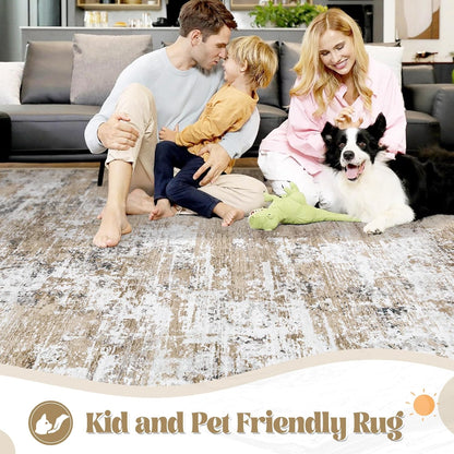 XLUEZ 8x10 Area Rugs for Living Room, Washable Modern Abstract Large Area Rug Neutral Soft Non Slip Kids Rug Stain Resistant Indoor Carpet for Bedroom Nursery Dining Children's Room(Blue, 8'x10')