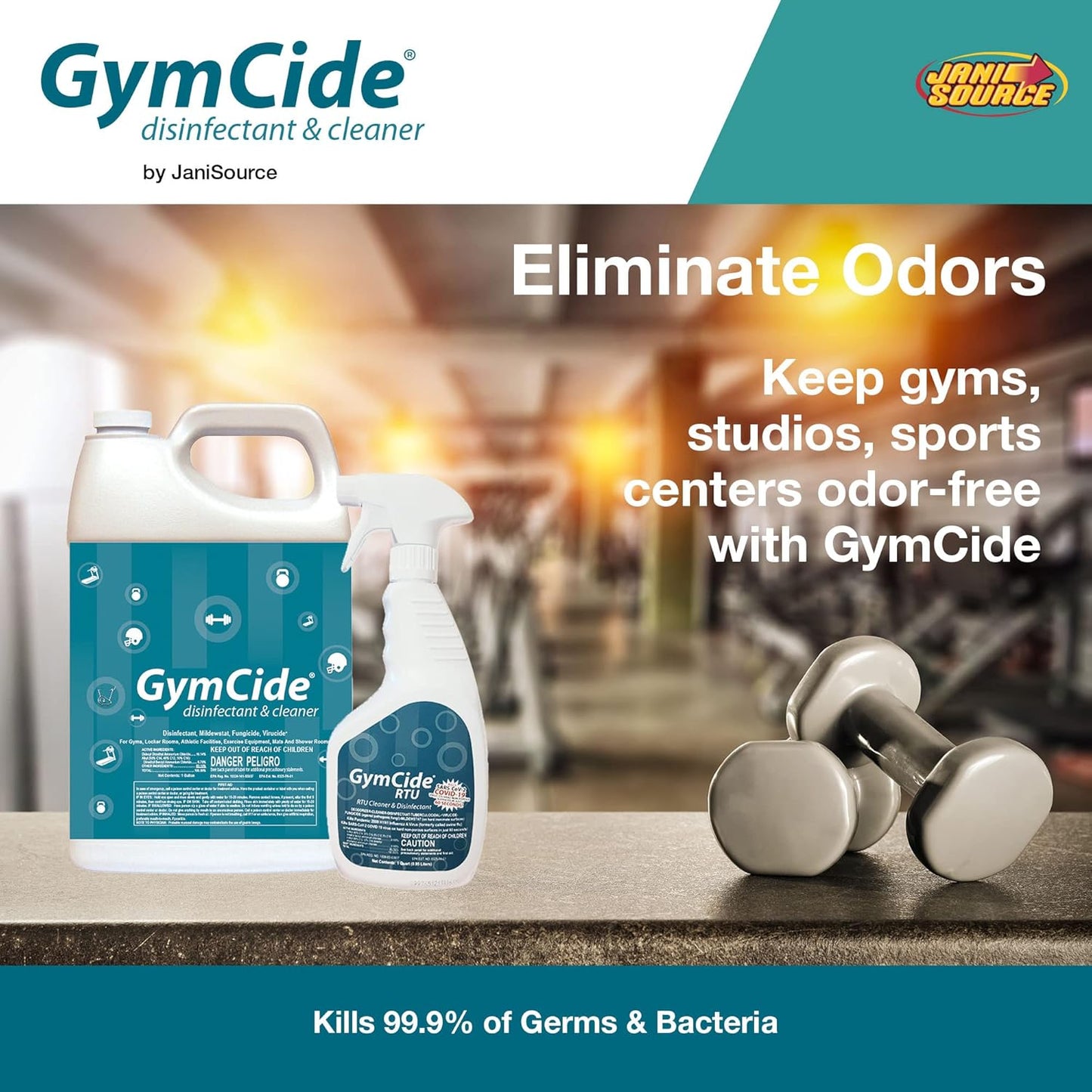 GymCide Disinfectant & Cleaner For Sports, Gyms, and Fitness Equipment, EPA Registered, Quart (1)