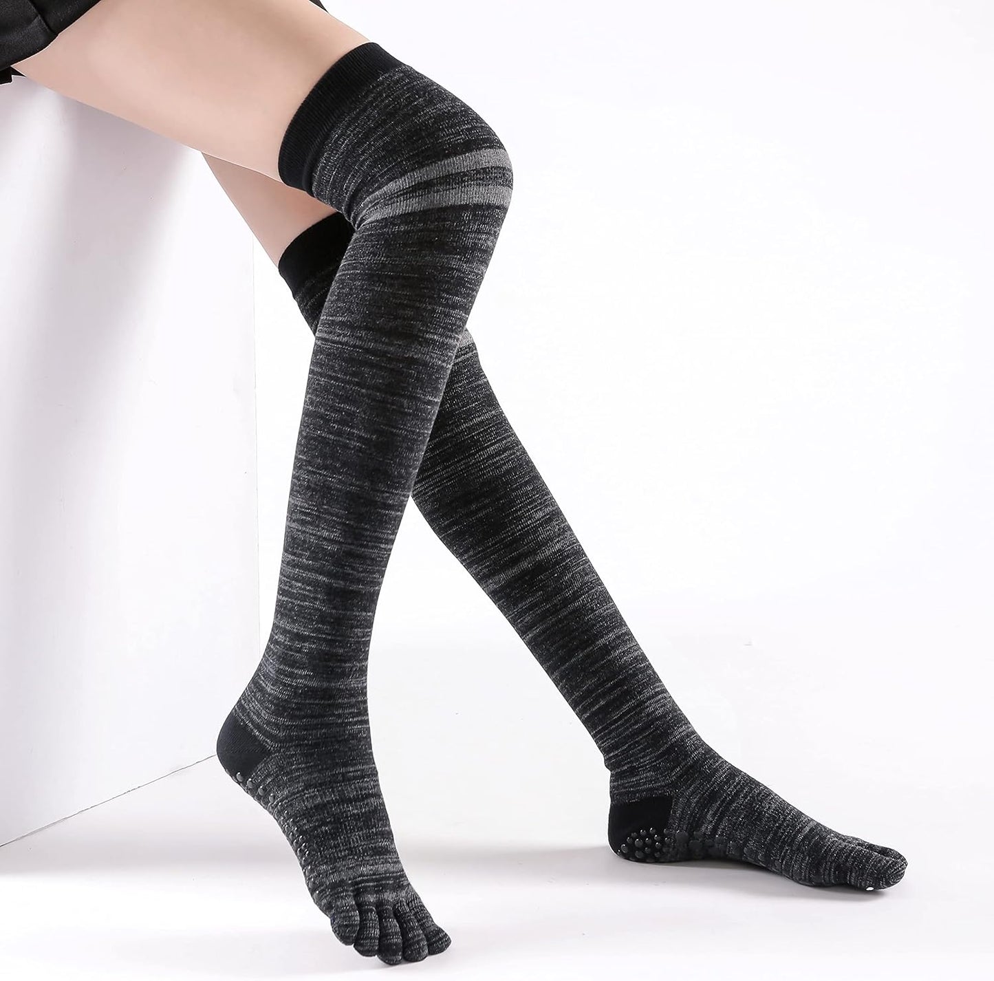Verdancy Yoga Pilates Toe Socks - Toeless With Grips for Women, Non-Slip Cushioned Over Knee Thigh High