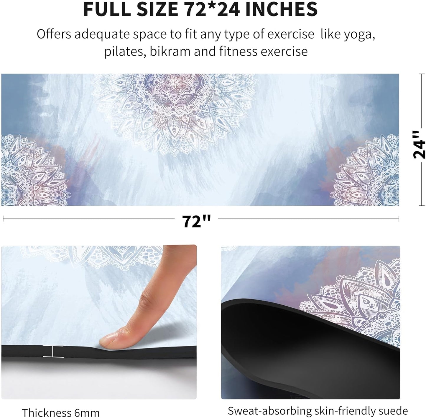 nuveti Yoga Mat Print Extra Thick TPE Non Slip Fitness Exercise Mat with Carrying Bag,72"x24" Extra Thick 6MM Exercise & Workout Mat for Yoga, Pilates Fitness and Floor Exercises - Colors A
