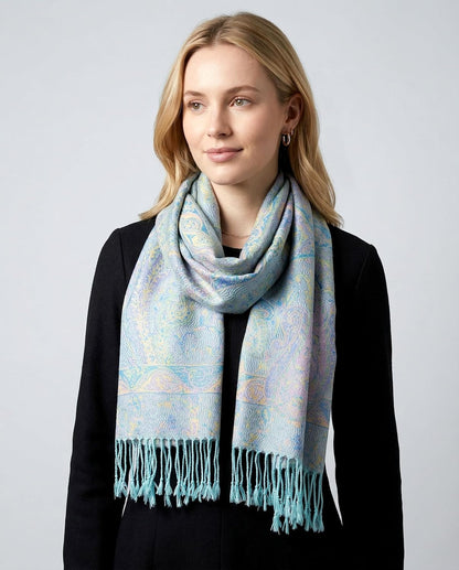Achillea Reversible Paisley Pashmina Rave Scarf – Exotic Indian Shawls and Wraps for Evening Dresses, Festivals, All Seasons - Colors B