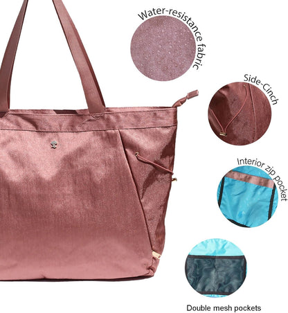 ESVAN Yoga Tote Bag for Women Shoulder Bags Drawstring for Office Workout Travel Carryall Pilates Gym and Beach