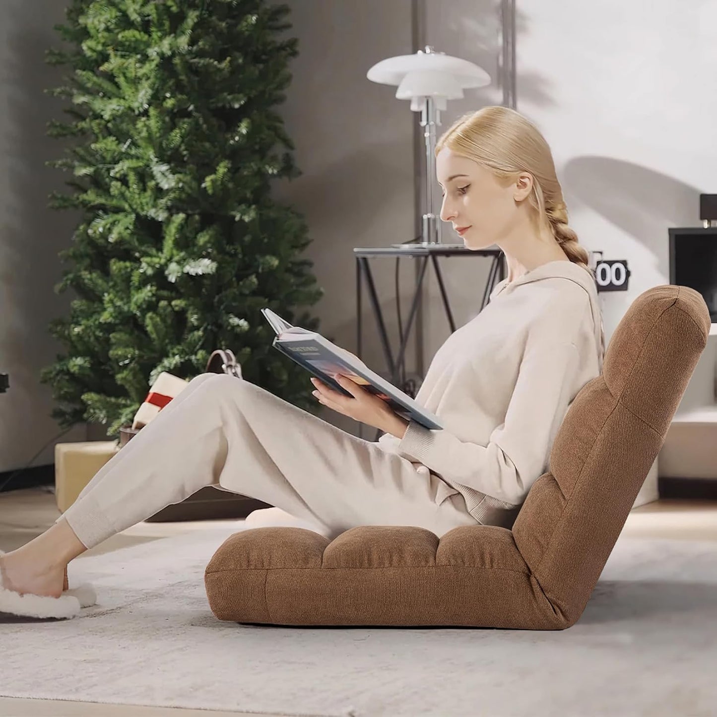 Floor Chair with Back Support Folding Chair with 6 Adjustable Position, Padded Sleeper Bed, Floor Gaming Chair, Meditation Chair for Adults