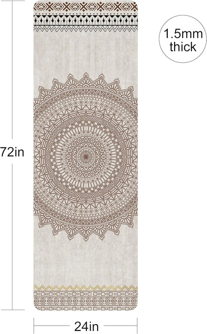 nuveti Printed Travel Yoga Mat-1/16 Inch Thick Non Slip Fitness Workout Mat with Carrying Bag, Foldable Lightweight Suede & Natural Rubber Yoga Mat for Yoga Pilates and Fitness 72" L x 24" W x 1.5mm