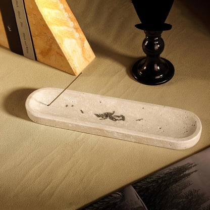 Koville Natural Marble Incense Holder, Incense Holder for Sticks with 9 Holes, Handmade Incense Burner Ash Catcher for Meditation Yoga SPA, Balsam Fir/Palo Santo/Sage/Cone (RoyalBeige)