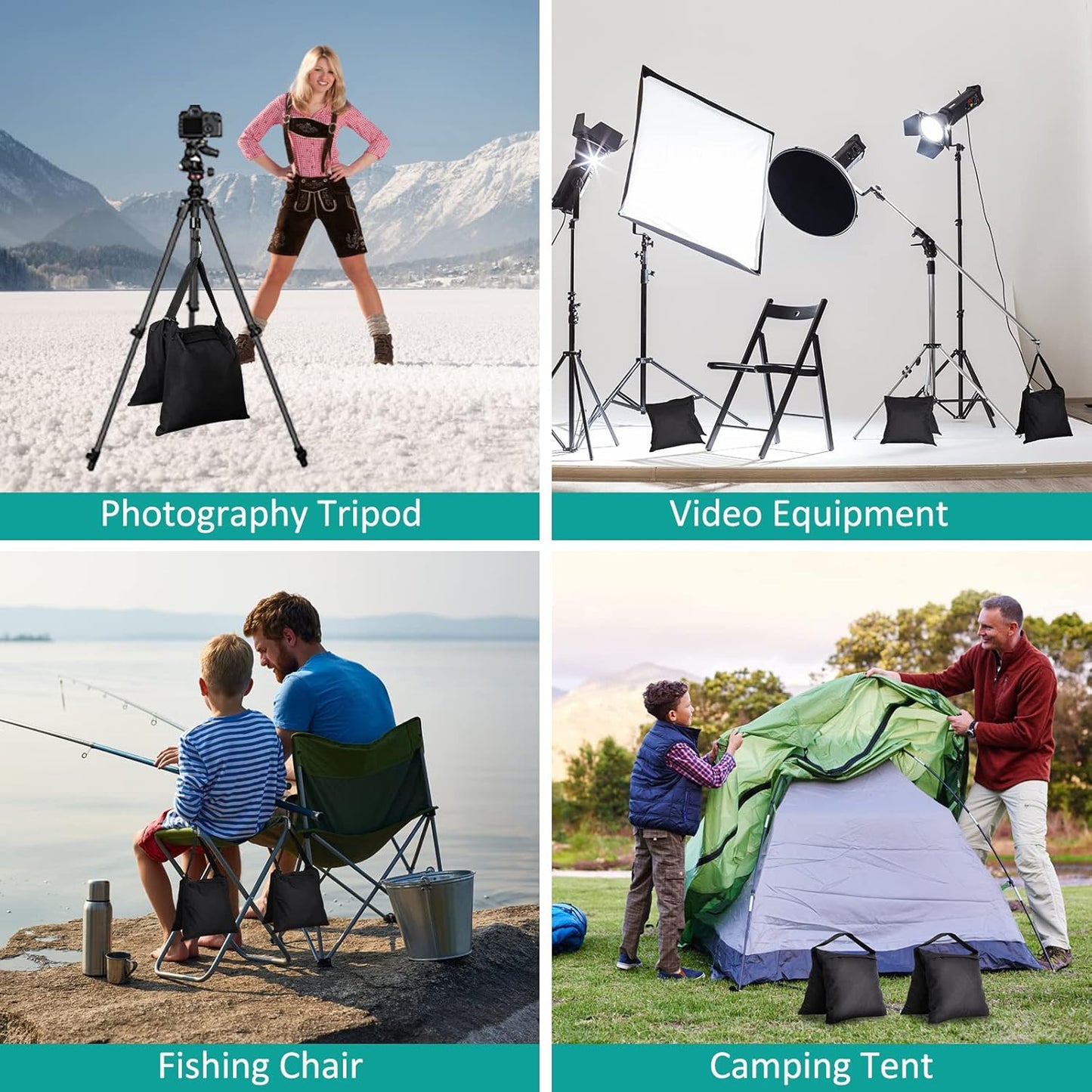 Aimosen 4 Packs Sandbags Weight Bags for Light Stand Photography Video Equipment, Heavy Duty Saddlebag for Backdrop Stand, Photo Tripod, Canopy, Pop up Tent, Umbrella Base, Fishing Chair, Picnic Table