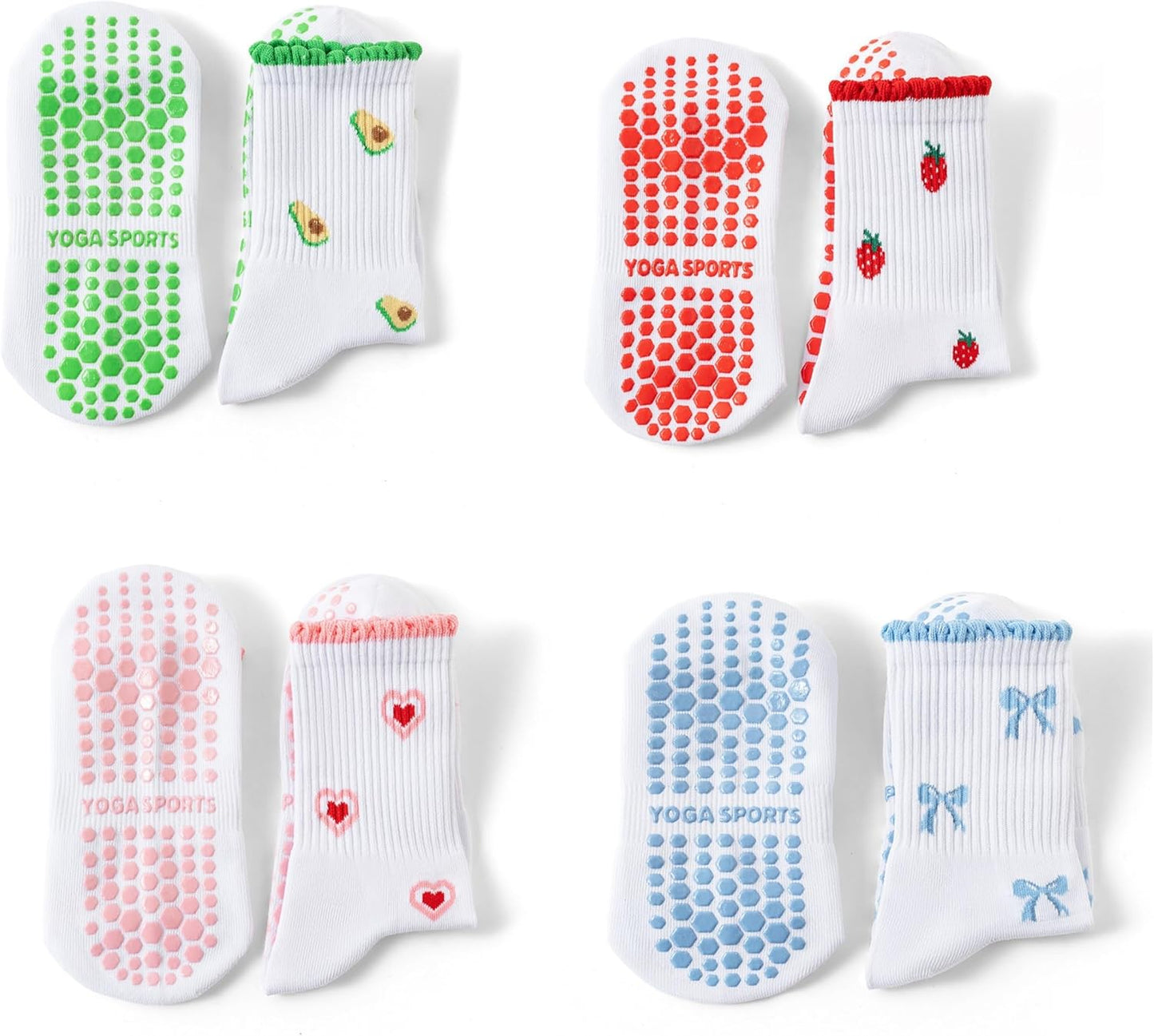 Grip Socks Pilates,4/6Pairs Cotton Cute Pilates Socks for Women, Ruffle Grippy Sock for Yoga Barre Hospital 5-10in