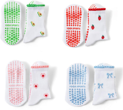 Grip Socks Pilates,4/6Pairs Cotton Cute Pilates Socks for Women, Ruffle Grippy Sock for Yoga Barre Hospital 5-10in