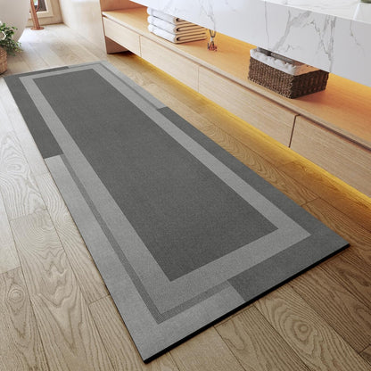 YDKGL Non Slip Long Bath Mat Bathroom Runner, Rubber Backing Ultra Thin Bathroom Rugs Fit Under Door Quick Dry Super Absorbent Washable Bath Rug Shower Mat for Bathtub Sink Floor, Dark Gray 17"x47"