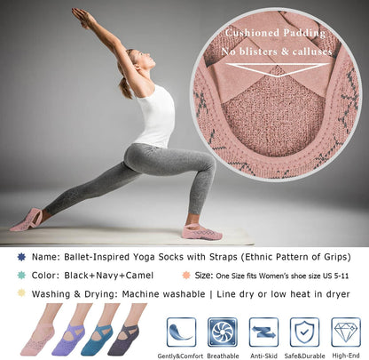 Ozaiic Pilates Socks for Women Non Slip Grip, Yoga Socks with Grippers for Barre, Hospital, Ballet, Dance, Barefoot Workout