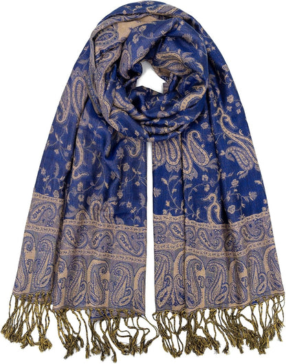 Ciormis Two Tone Silky Paisley Pashmina Shawl Scarf,Soft Women's Rave Jacquard Pashminas Wrap Scarves
