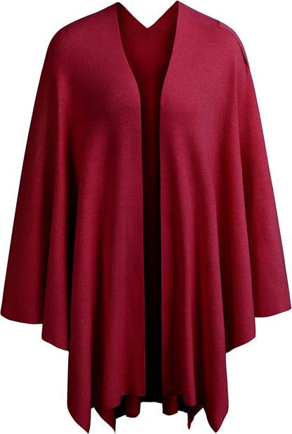 PULI Womens Large Cross Front Poncho Sweater Wrap Topper Knitted Elegant Shawls Cape for Fall Winter