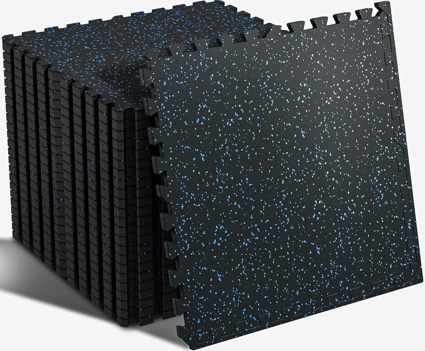 SUPERJARE 0.56'' Thick 12 Pcs 48 Sq Ft Rubber Top Exercise Equipment Mats, High Density EVA Foam Mats with Rubber Top, Interlocking Gym Flooring for Home Gym, Protective Workout Mat, Black/Grey