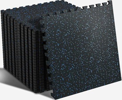 SUPERJARE 0.56'' Thick 12 Pcs 48 Sq Ft Rubber Top Exercise Equipment Mats, High Density EVA Foam Mats with Rubber Top, Interlocking Gym Flooring for Home Gym, Protective Workout Mat, Black/Grey