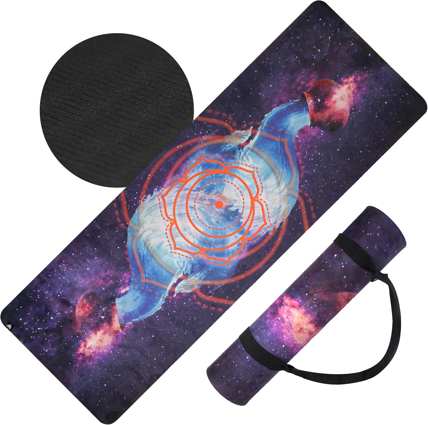 Yoga Mat with Strap Non-Slip 6mm Thick, Premium Suede & TPE Tree-of-Life Root Chakra Design (72”x24”) Yoga, Hot Yoga, Pilates and Sweaty Workout