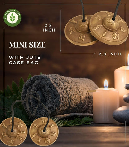 Tibetan Tingsha Bells Cymbals Meditation Chime Bells, 6.3 cm Percussion Instrument, with Cloth Bag, Embossed 8 Lucky Symbols, Ideal for Yoga, Mindfulness, Spiritual Healing, and Sound Therapy