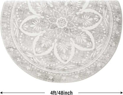 Carvapet 4ft Washable Round Rugs, Modern Abstract Circle Rug, Non Slip Rubber Backing Foldable Low Pile Carpet for Living Room Bedroom, 4ft Red/Orange Rug