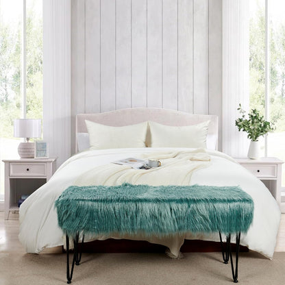 Home Soft Things Green Mongolian Faux Fur Ottoman, Desert Sage, 19'' x 13'' x 17'', Cozy Plush Fluffy Ottoman Foot Rest Stool for Living Room Bedroom Entryway Makeup Bench End of Bed Home Décor