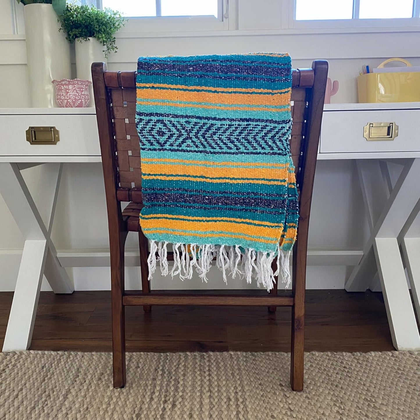 Del Mex Classic Mexican Blanket, Large Authentic Woven Falsa Throw (70"x50"), Artisan Southwest Décor for Beach, Yoga, Outdoors (Lavender)