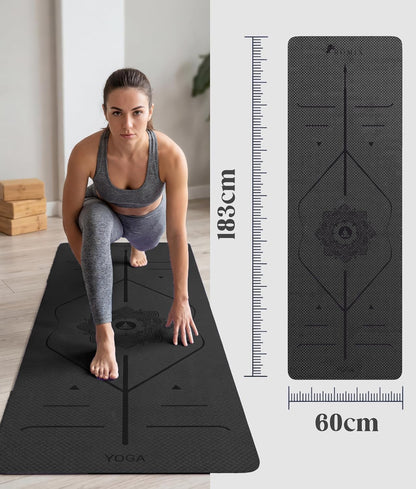 ROMIX Pro Yoga Mat Thick 6mm (1/4 inch), 72"L x 24"W Non-Slip Workout Mat with Alignment Lines, Large Yoga Mats for Women Men With Carry Bag, Exercise Mats for Home Workout Training Equipment