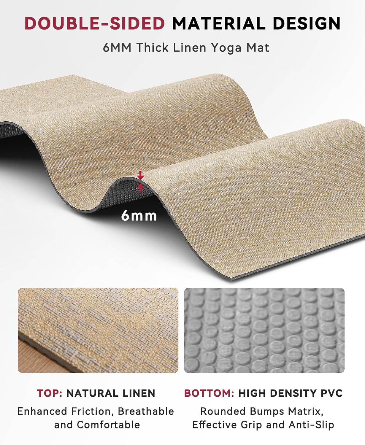 HAPBEAR Extra Large Yoga Mat (84''x30'') - 1/4'' Thick Durable Natural Linen, Non-Slip & Tear-Resistant - Perfect for Home Yoga Workouts, Meditation, Pilates, Floor Exercises & Fitness - Free Carrying Bag Included