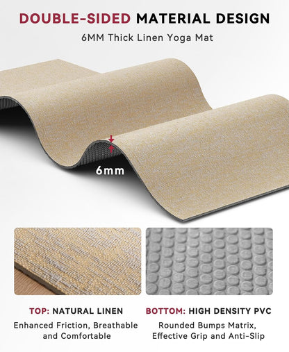 HAPBEAR Extra Large Yoga Mat (84''x30'') - 1/4'' Thick Durable Natural Linen, Non-Slip & Tear-Resistant - Perfect for Home Yoga Workouts, Meditation, Pilates, Floor Exercises & Fitness - Free Carrying Bag Included
