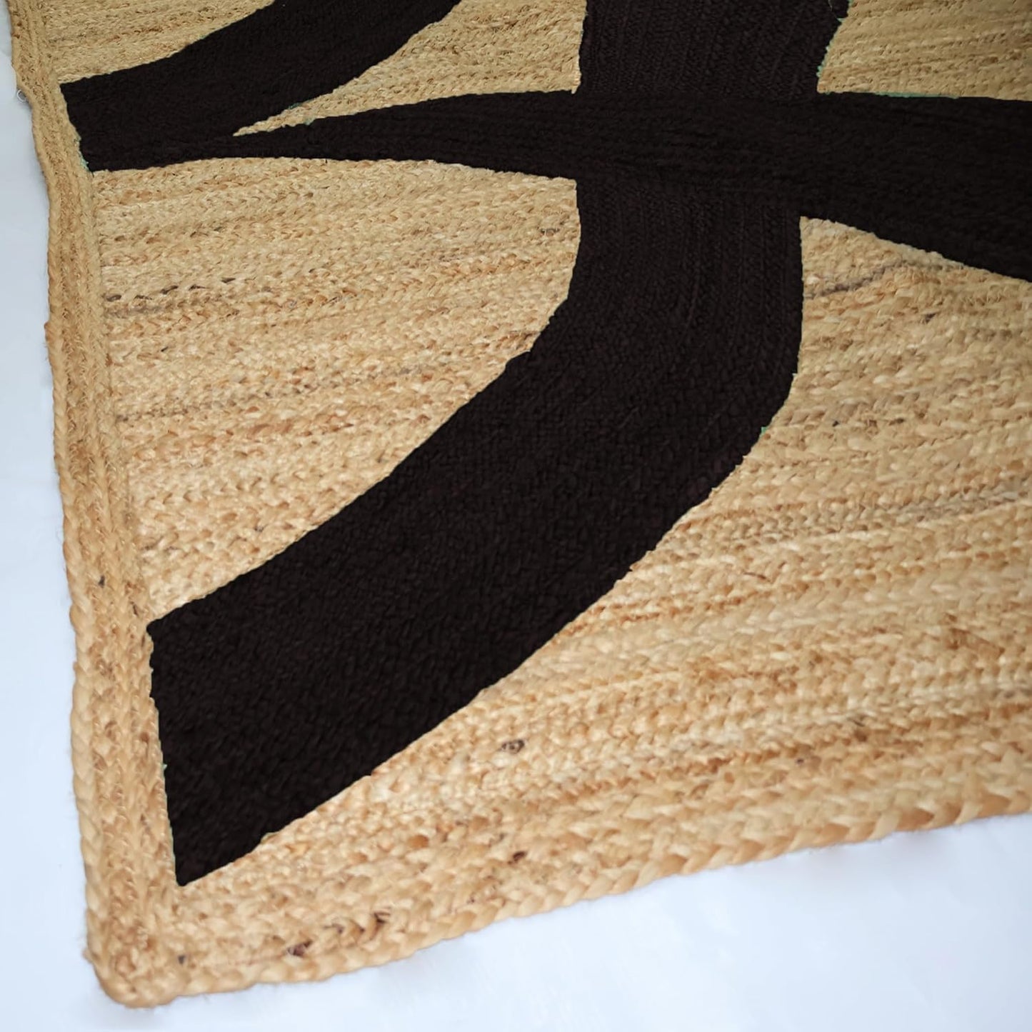 Premium Quality Jute Rug 4x6 Feet Area Rug Natural Fiber Jute Rugs Thick 0.27" Black Abstract Pattern Geometric Rugs for Kids Room, Living Room, Yoga Mat, Indoor Outdoor Carpet - Colors A