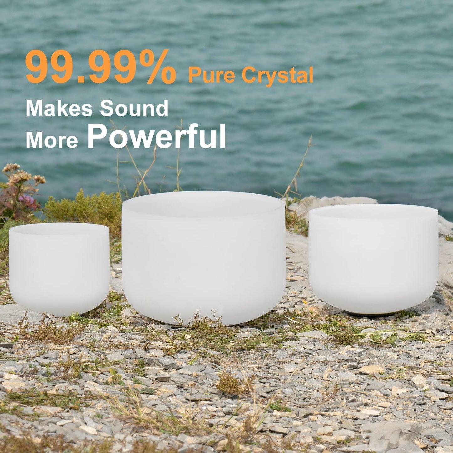 CVNC 440HZ 7"G+9"E+11"C 3 PCS Frosted Crystal Singing Bowls Set with Bag Mallets and Rubber O-rings for Sound Healing Bath Therapy Meditation Yoga Instrument Zen