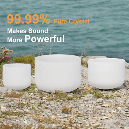 CVNC 440HZ 7"G+9"E+11"C 3 PCS Frosted Crystal Singing Bowls Set with Bag Mallets and Rubber O-rings for Sound Healing Bath Therapy Meditation Yoga Instrument Zen