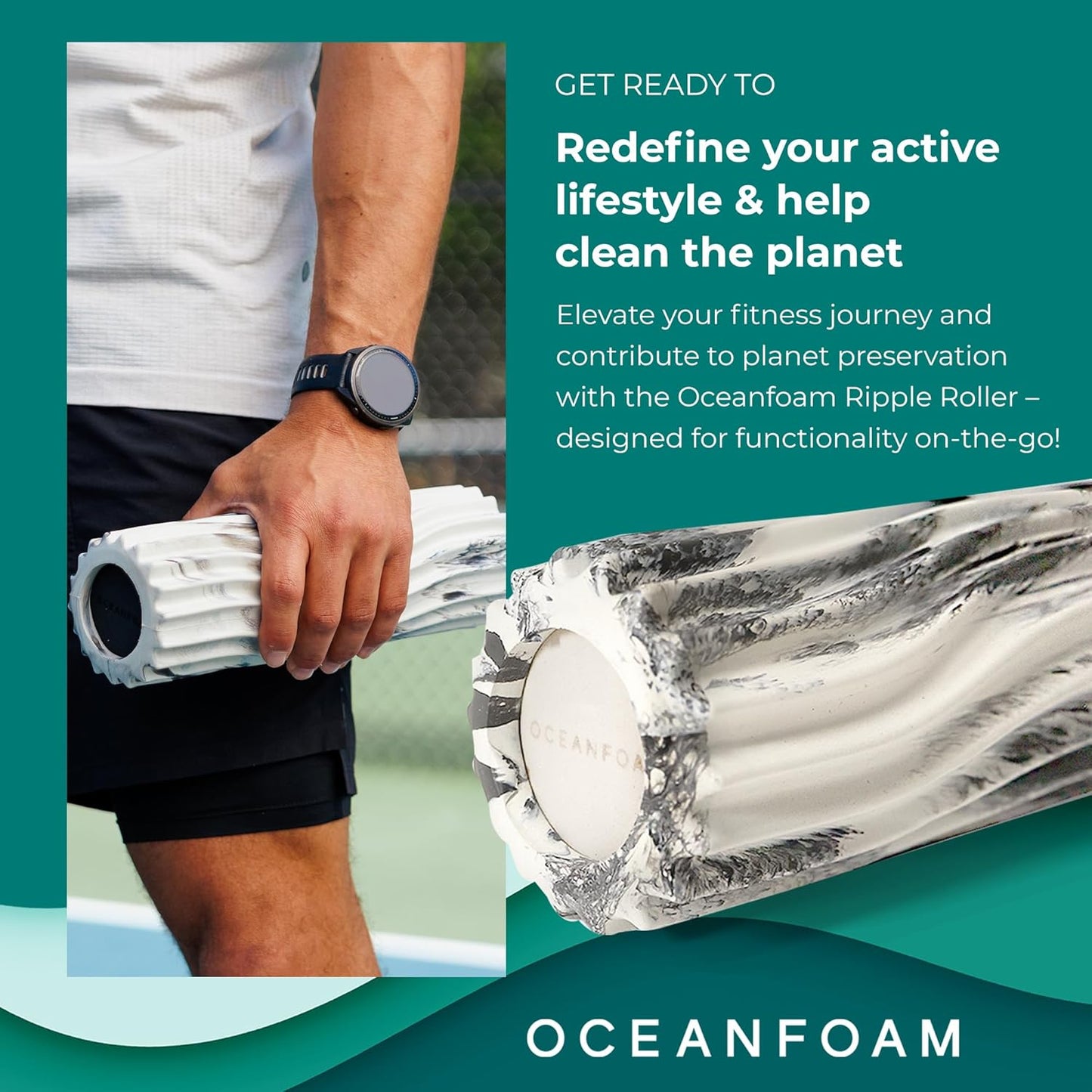 Oceanfoam Ripple Travel Foam Roller (11" x 3.35") Firm Mini Foam Roller for Physical Therapy, Deep Tissue Massage, Back Pain - High Density, Ergonomic Wave Textured - Yoga, Pilates, Exercise (Natural) - Colors A