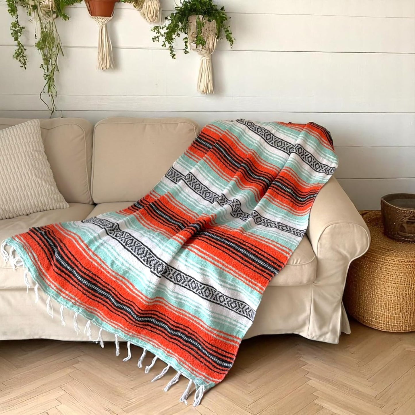 Authentic Handwoven Mexican Blanket, Falsa Serape - Soft & Durable - Vibrant Beach, Picnic, Yoga & Camping Mat - Traditional Boho Throw - Outdoor Blanket 70"x50" (Bubblegum)