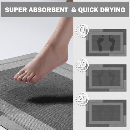 YDKGL Non Slip Long Bath Mat Bathroom Runner, Rubber Backing Ultra Thin Bathroom Rugs Fit Under Door Quick Dry Super Absorbent Washable Bath Rug Shower Mat for Bathtub Sink Floor, Dark Gray 17"x47"