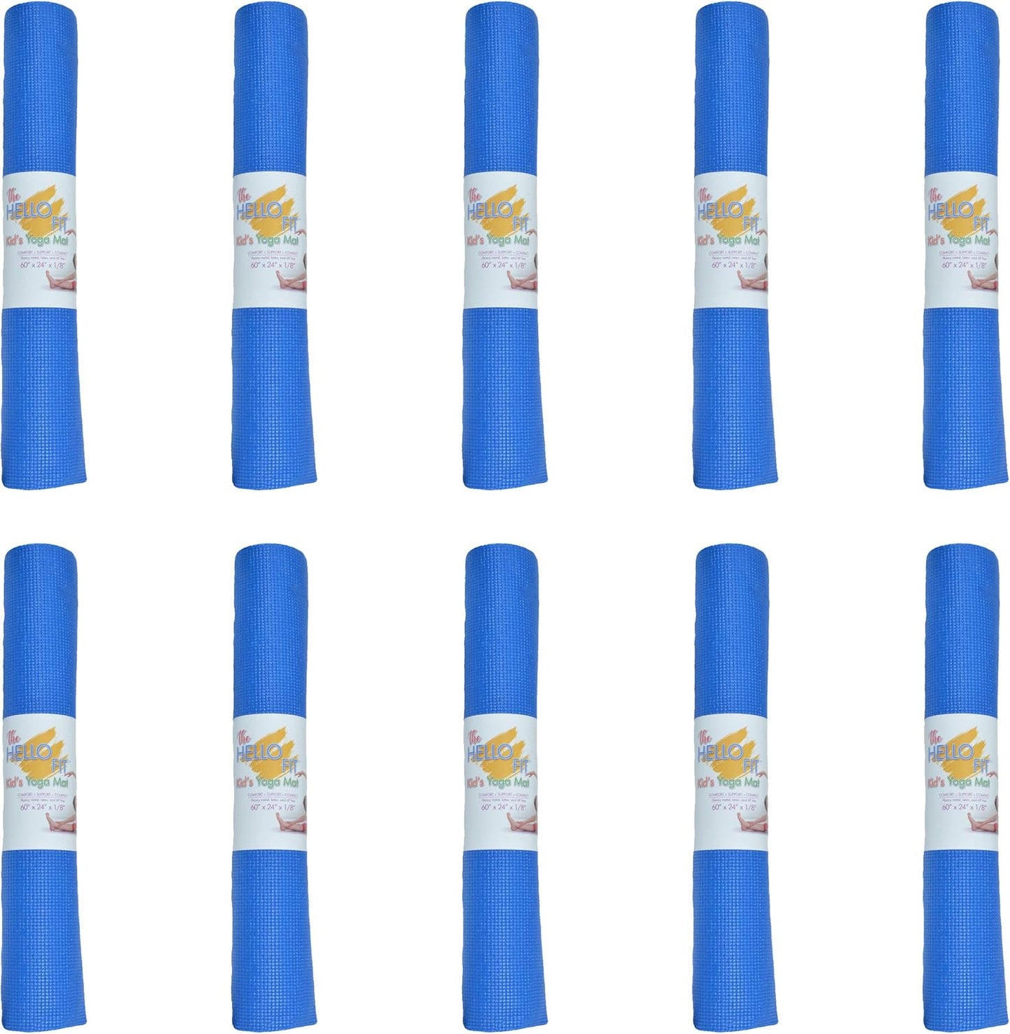 Kids Yoga Mats, 60" x 24" Exercise Mats, 4mm Non Slip Yoga Mat for Boys and Girls, Easy to Clean Kid's Workout Mat, 10 Pack