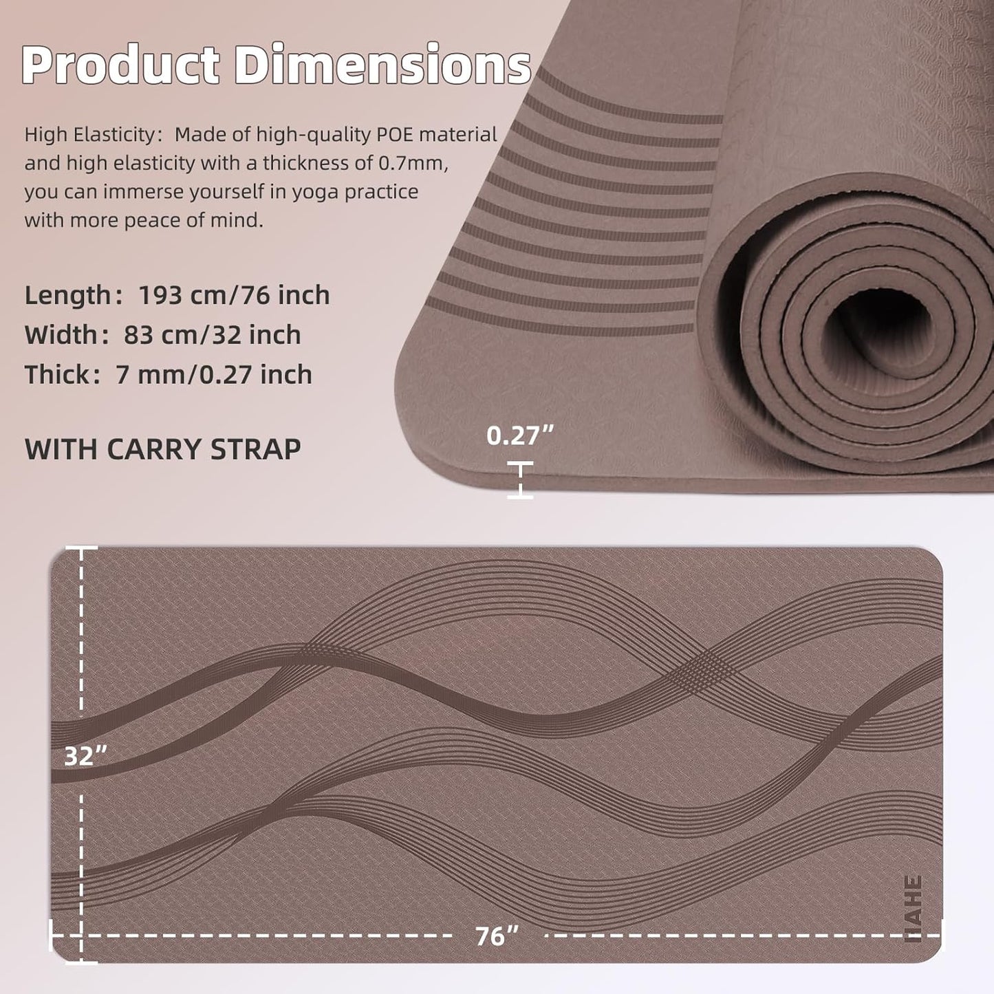 Yoga Mat High Density Exercise Mat, 76"x32"x0.27"Thick Wide & Large Yoga Mat for Women Men, Professional POE Workout Mat for Yoga, Pilates, Fitness & Stretching