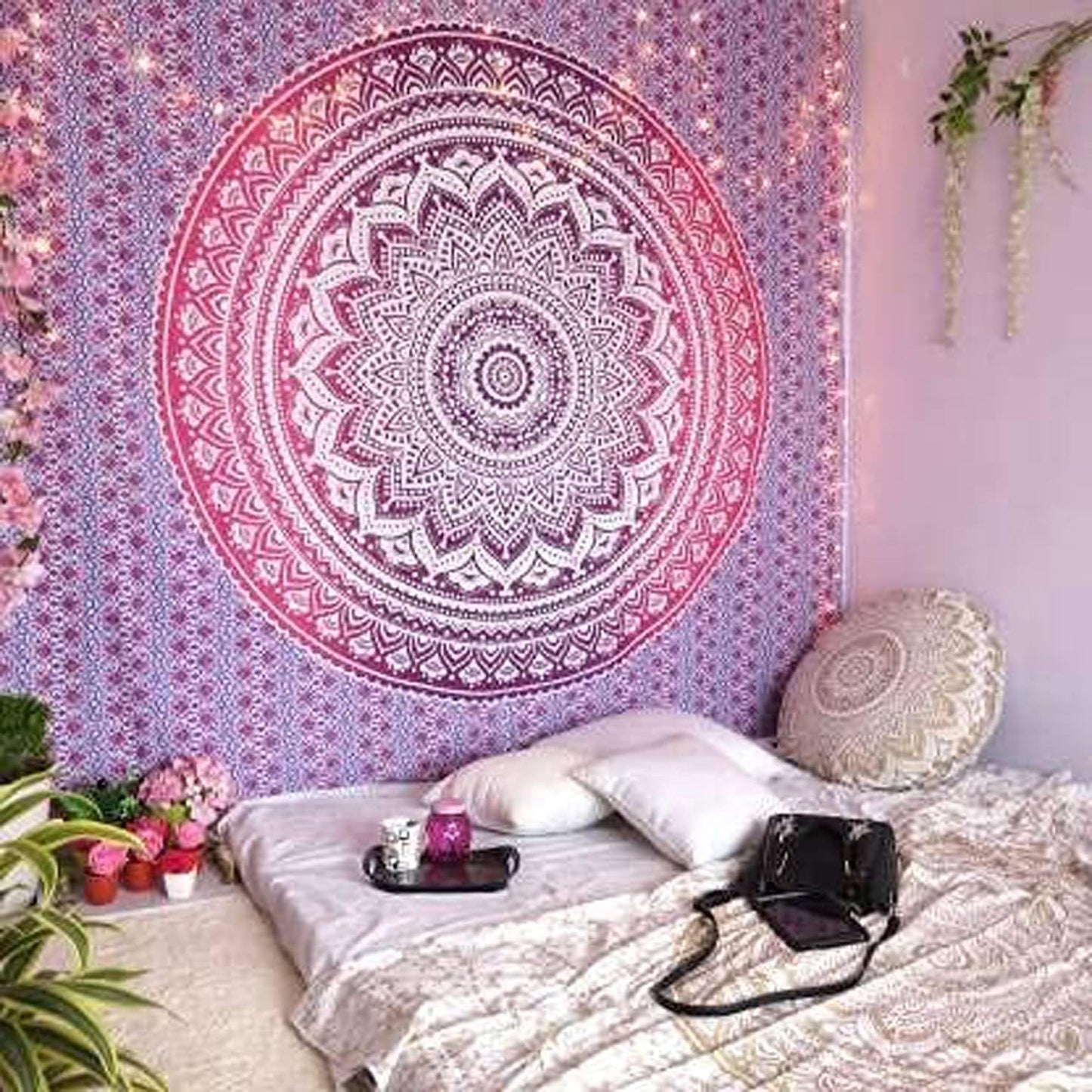 raajsee Indian Cotton Green Tapestry Mandala Wall Hangings- Tapestry For Bedroom - Indie Wall Tapestry Hippie Room Decor - Boho Small Tapestrys Aesthetic 30x40 Inches