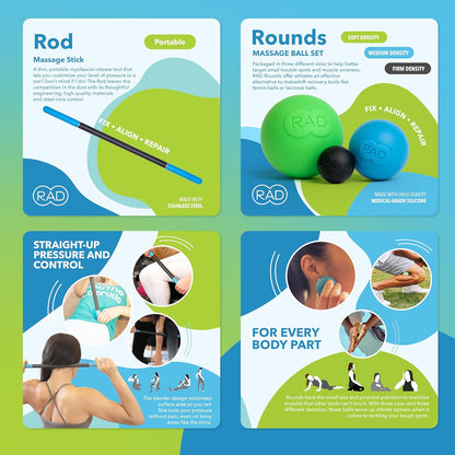 RAD All-in Kit 7-in-1 Foam Roller Set for Whole Body Massage & Myofascial Release with Roller Stick, Yoga Block, Massage Balls Muscle Recovery Tools for Mobility & Flexibility