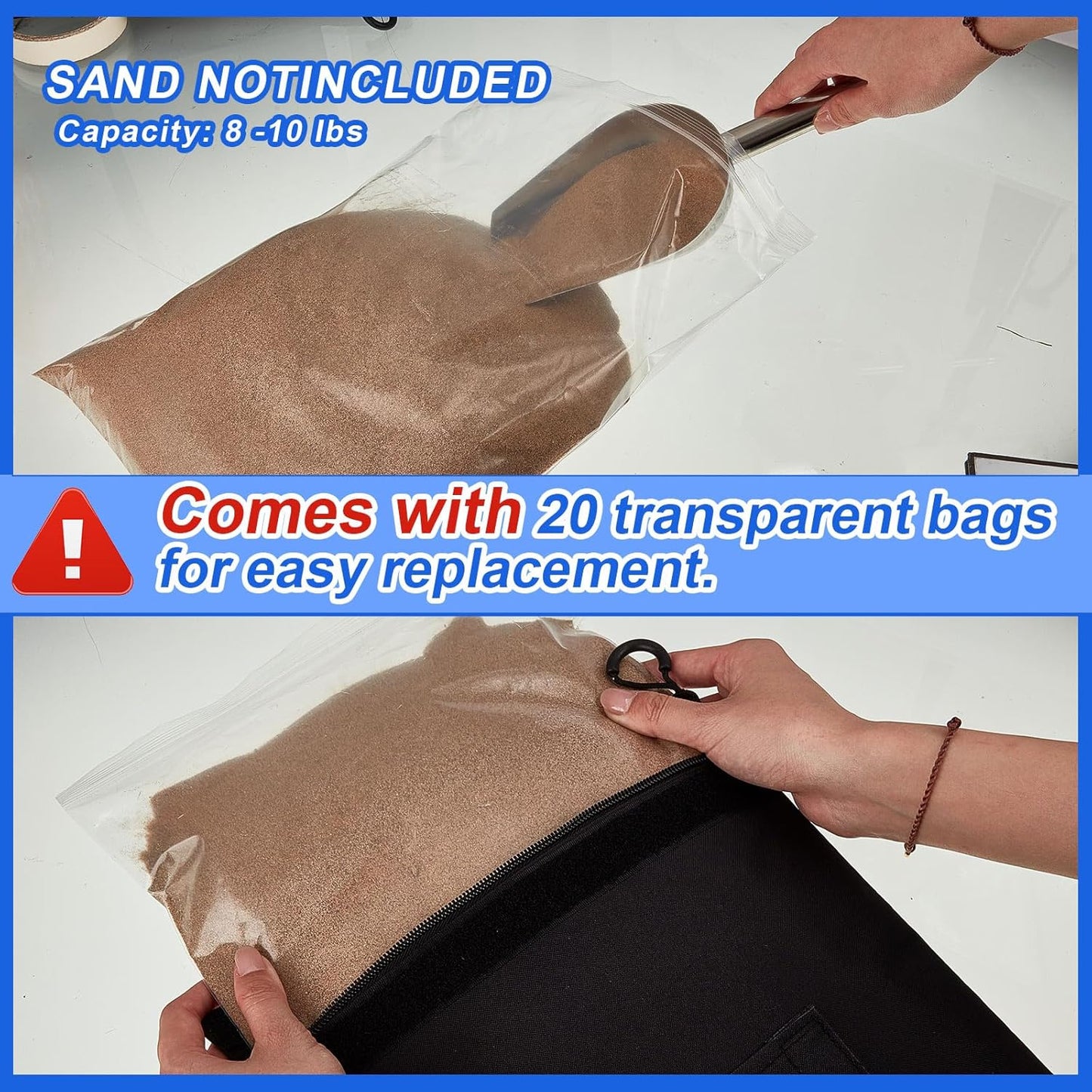 Arrowbash Sports Net Sandbags with PE Leak Proof Transparent Bags Weighted Anchors Bag Sport Sandbags for Stability Baseball Nets Hockey Golf Football Nets Soccer Goals and More(30 Pcs,Black)