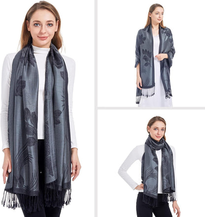 Ciormis Two Tone Silky Paisley Pashmina Shawl Scarf,Soft Women's Rave Jacquard Pashminas Wrap Scarves