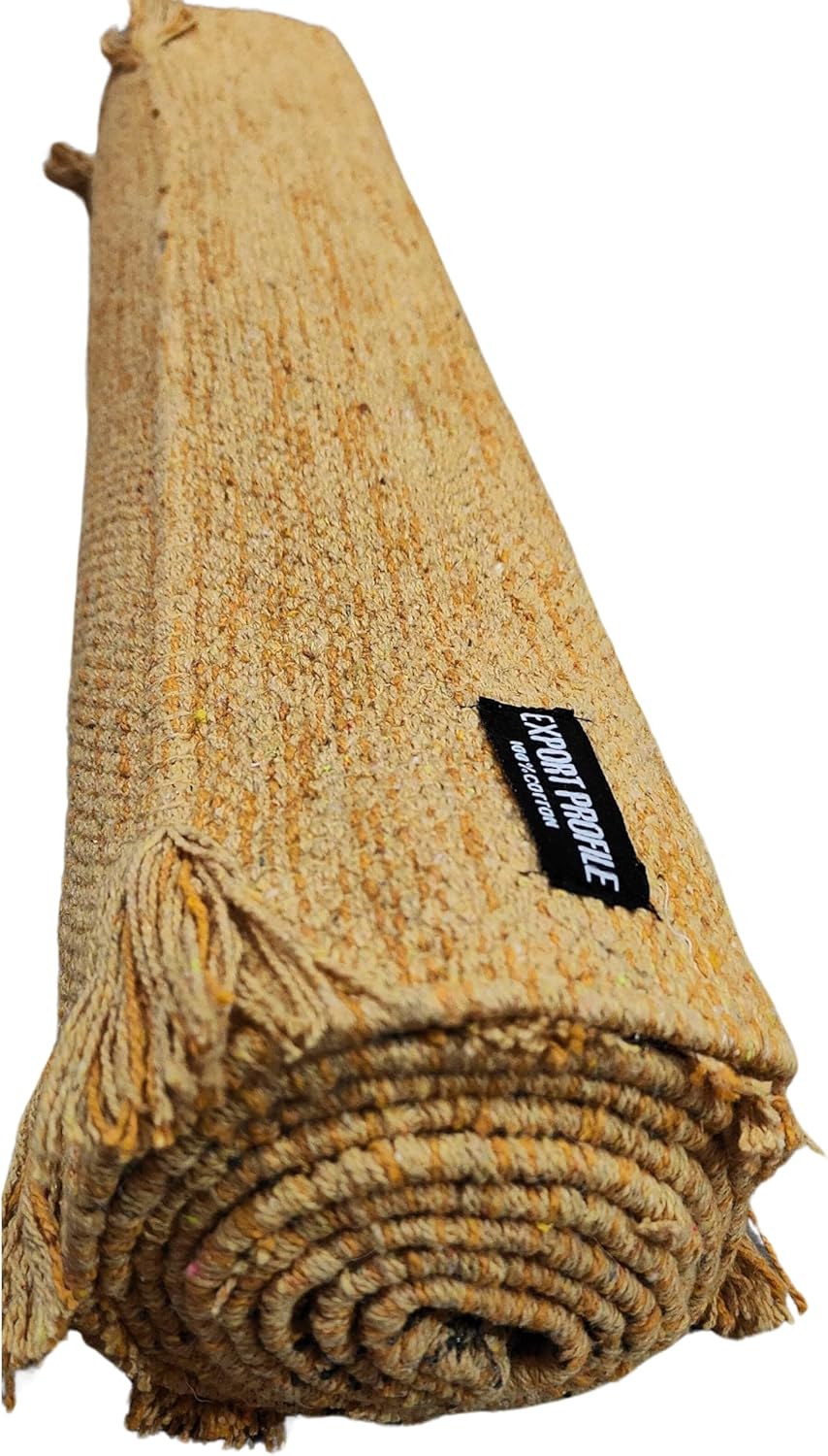 Indian Handmade100 % Organic Anti Skid Multi Colour Cotton Yoga Mat - Eco-Friendly Hand-Woven Rug - Non-Slip & Thick (24”x72”x5mm) for Hot yoga & Everyday Fitness at Home - Comfortable & Foldable Extra-Long Mat