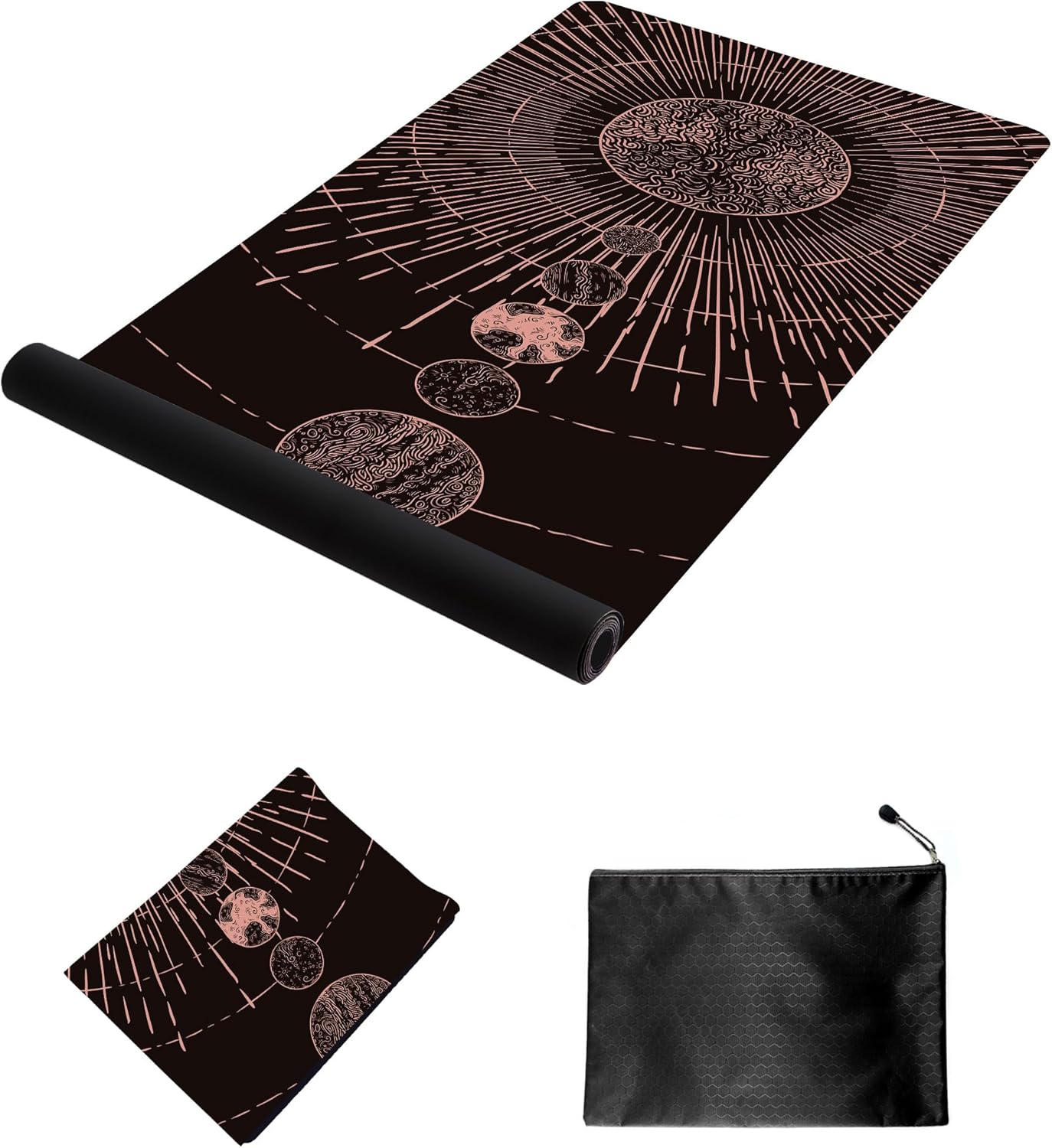 nuveti Printed Travel Yoga Mat-1/16 Inch Thick Non Slip Fitness Workout Mat with Carrying Bag, Foldable Lightweight Suede & Natural Rubber Yoga Mat for Yoga Pilates and Fitness 72" L x 24" W x 1.5mm
