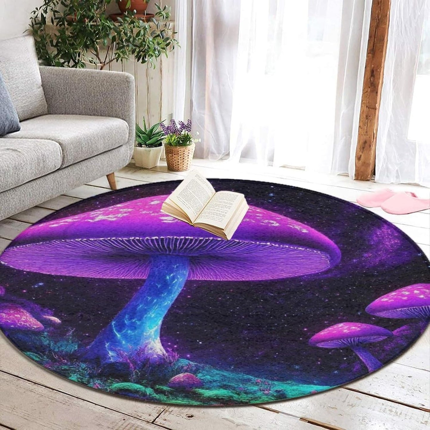 Home Decor Non Slip Kitchen Office Circle Rug, Machine Washable Modern Round Area Rug, Room Sofa Yoga Soft Round Carpet Purple Galaxy Trippy Space Astronaut Art, 36inch