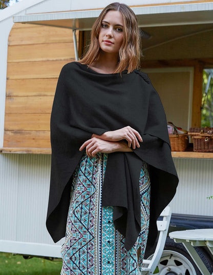 PULI Womens Large Cross Front Poncho Sweater Wrap Topper Knitted Elegant Shawls Cape for Fall Winter