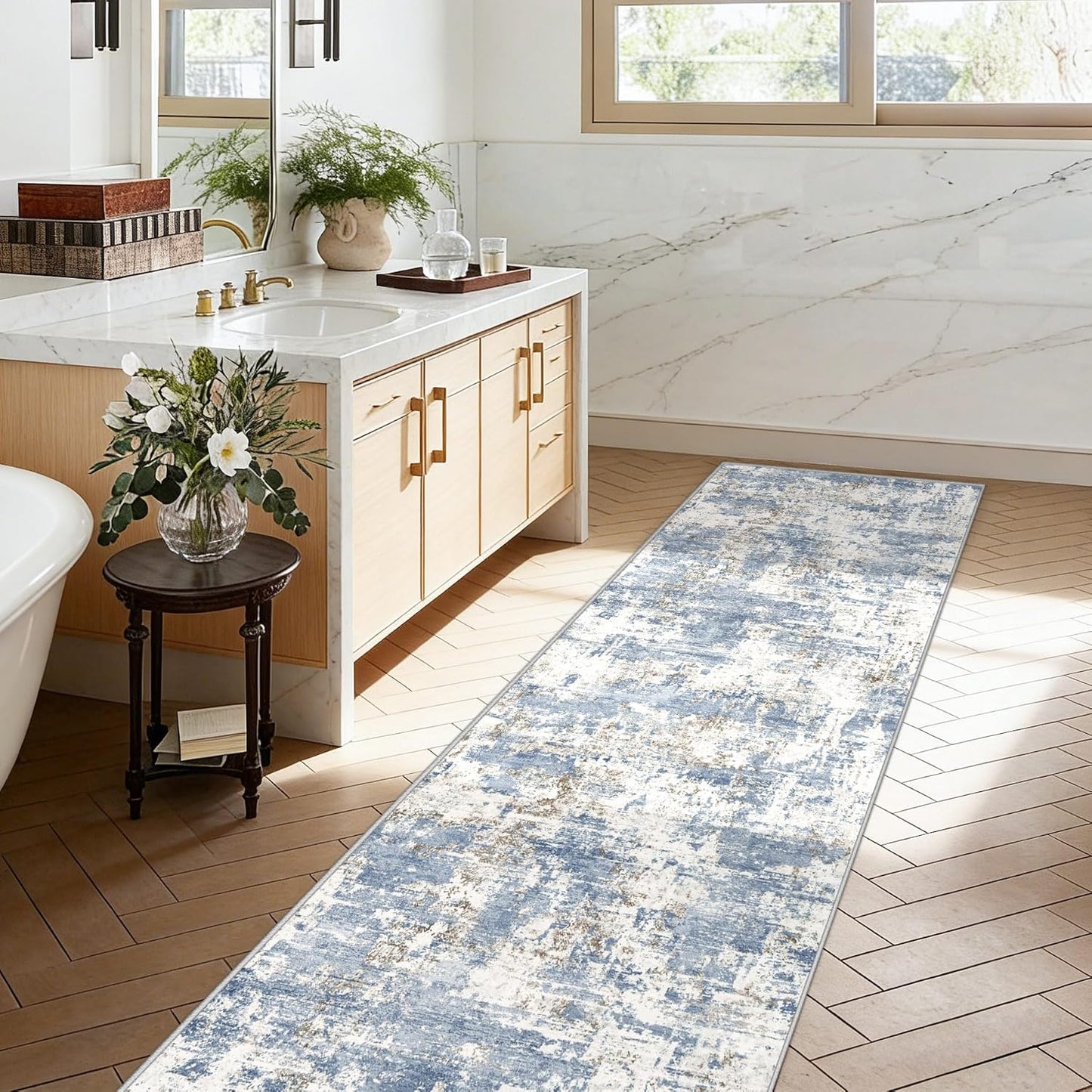 XLUEZ 8x10 Area Rugs for Living Room, Washable Modern Abstract Large Area Rug Neutral Soft Non Slip Kids Rug Stain Resistant Indoor Carpet for Bedroom Nursery Dining Children's Room(Blue, 8'x10')